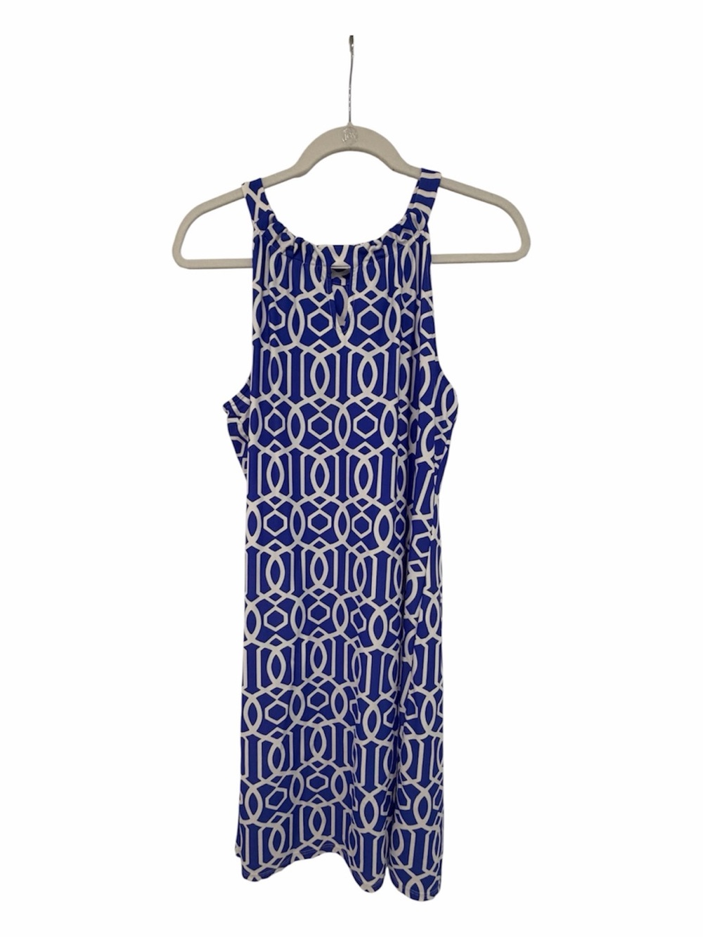 Jude Connally Sleeveless Dress Blue and White Geometric Midi Medium summer